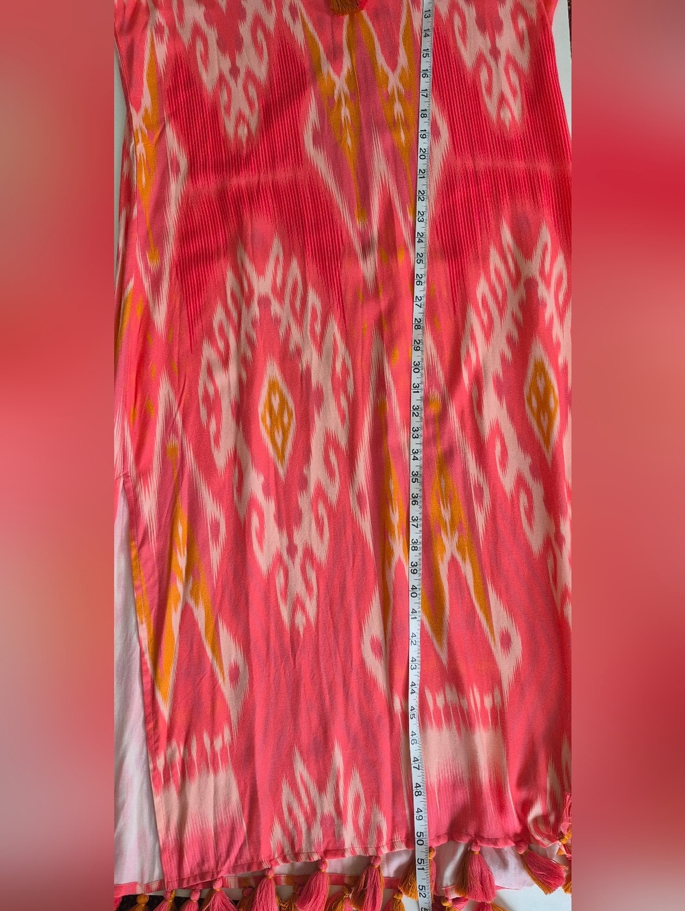 Figue Dress Margaux Salome Ikat Sunset Coral Tassel Kaftan Size L - Picture 15 of 16